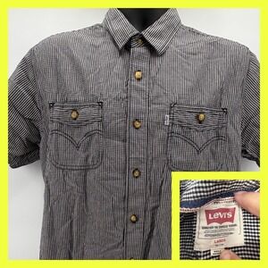 Levi's Men's Medium Black White Gingham Short Sleeve Western Shirt Red Tab 1853